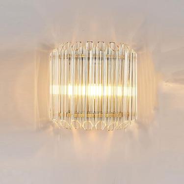 Imagem de Luminária de parede dourada moderna, abajur de vidro cristalino quente, decoração de interiores, luminária de parede com corpo de metal à prova de ferrugem, luminária de parede para sala de