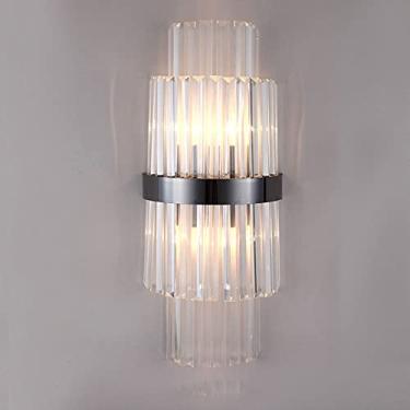 Imagem de Luminária de parede de cristal, luminária de parede interna de aço inoxidável, luminária de parede pós-moderna, abajur de cabeceira para quarto, banheiro, sala de estar e corredor, E142 (cor
