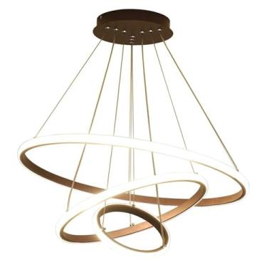 Imagem de Lustre de LED de anel simples, luminária pendente de metal ajustável, luminária de teto geométrica, lâmpadas de lustre