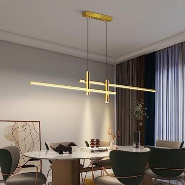 Imagem de Luminária pendente moderna regulável com controle remoto, lustre de altura ajustável para sala de estar, cozinha, sala de jantar e escritório, luminária de teto (dourado, 90 cm)