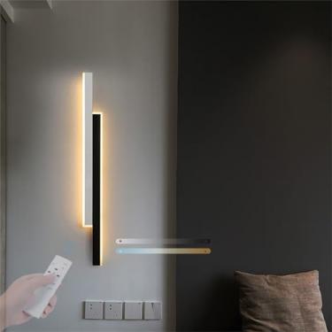 Imagem de Luminária de parede LED para quarto interno com controle remoto, luminária de parede regulável, 3 cores, 2700K-6500K, 10%-100%, arandela ajustável, design moderno, preto e branco, iluminação