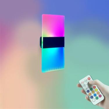 Imagem de Luminária de parede RGB com controle remoto, luminária de parede LED regulável, operada por bateria, luminária de parede de alumínio acrílico, luminária de parede para quarto, sala de estar,
