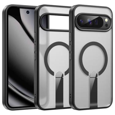 Imagem de iMangoo Capa 9 para Google Pixel 10 Pro XL, compatível com acessórios magnéticos MagSafe, suporte dobrável embutido, proteção contra quedas e choques, capa traseira rígida de policarbonato resistente