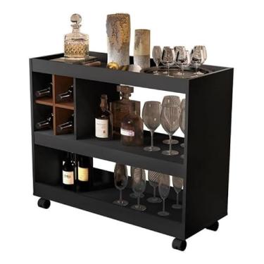 Imagem de Aparador Bar Buffet Para Sala Com Adega E Rodízios(Preto/Canela)