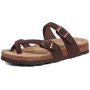 Imagem de Sandálias Litfun, palmilha de camurça genuína e cortiça feminina, marr