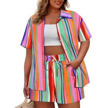 Imagem de Conjuntos de 2 peças para mulheres, blusa casual de verão com botões e