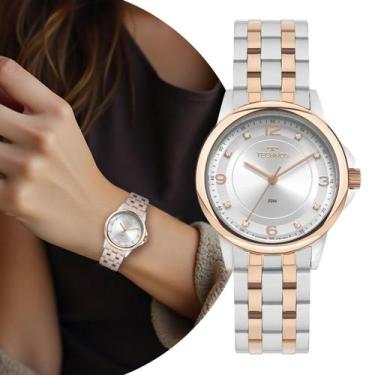 Imagem de Relógio Feminino Bicolor Prata e Rosé Pequeno Delicado Fashion Luxo El