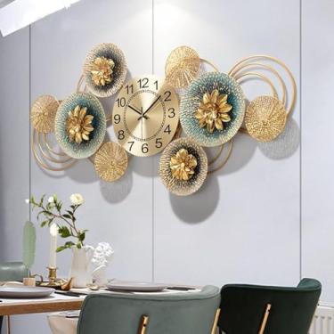 Imagem de WYUYIWH Relógio de parede, arte moderna, relógio de parede de metal 3D, relógios de parede grandes para sala de estar, silenciosos, sem tique-taque, relógio moderno de decoração de quartzo, relógio de