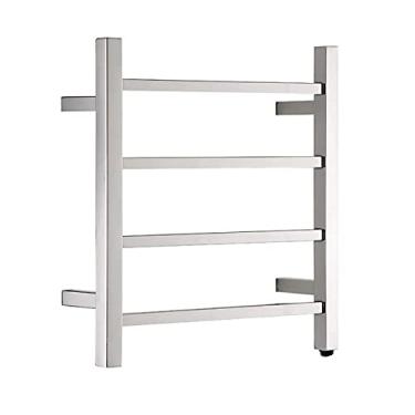 Imagem de Aquecedor de toalhas elétrico pequeno montado na parede aquecido, toalheiro com 4 barras quadradas, toalheiro elétrico de aço inoxidável, aquecido, secador de toalhas (cromado)