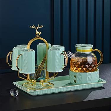 Imagem de Conjunto de copo de água, conjunto de chá da tarde, conjunto de água, sala de estar, chávena de chá de cerâmica nórdica, bule de chá de flores com base (Cor: A, Tamanho: kit de 6 xícaras)