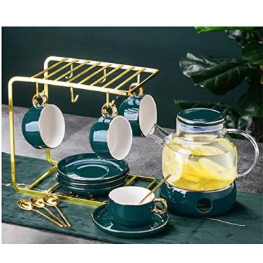 Imagem de Conjunto de chá de frutas e flores de cerâmica conjunto de chá de frutas conjunto de bule de chá de flor doméstico conjunto de chá de flores de aquecimento (cor: A, tamanho: kit de 4 xícaras)