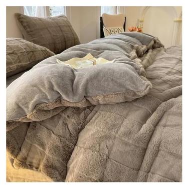 Imagem de Conjunto de capa de edredom quente de pele de coelho sintética outono inverno com lençol de cama e fronha Queen Plush jogo de cama macio quente (cinza 180 x 200 cm)