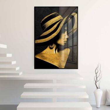 Imagem de Quadro Decorativo com Moldura e Acrilico Cristal Vidro Mulher Dourada 