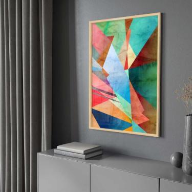 Imagem de Quadro Decorativo com Moldura e Acrilico Cristal Vidro Abstrato Formas