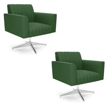 Imagem de Kit 2 Poltronas Giratória Viena Gomada Suede Verde Base Cromada - D'Rossi