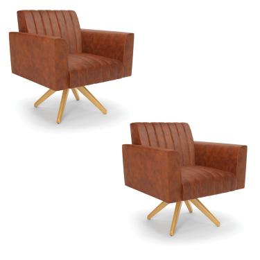 Imagem de Kit 2 Poltronas Giratória Viena Gomada Corano Nozes Base de Madeira MA30 - D'Rossi