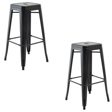 Imagem de Banqueta de Cozinha Alta Industrial em Aço Kit 2 Iron Preto R02 - D'Rossi