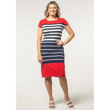 Imagem de Vestido Pau a Pique Listrado Azul Marinho e Vermelho