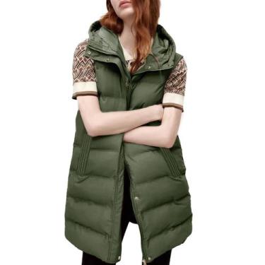 Imagem de Colete bronzeado feminino comprido de algodão com capuz removível - Ta