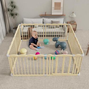 Imagem de Cercadinho para bebês KOCINI de madeira grande ajustável com portão de