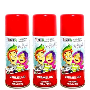 Imagem de Tinta Spray Para Festa Dia das Crianças Cabelo Maluco Lavável Carnaval Infantil Halloween (Vermelho, 3 Unidades)