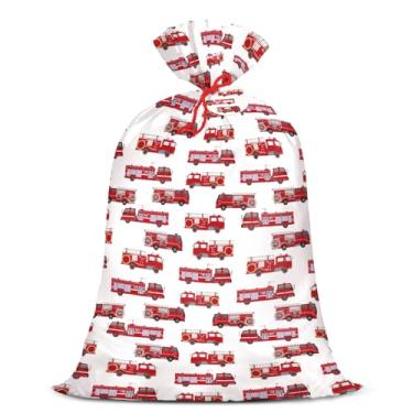 Imagem de WRAPAHOLIC Saco de presente grande de plástico para caminhão de bombeiros de 142 cm - Saco de presente jumbo para carro de bombeiros vermelho para crianças, meninos, chá de bebê - 142 cm A x 91 cm L