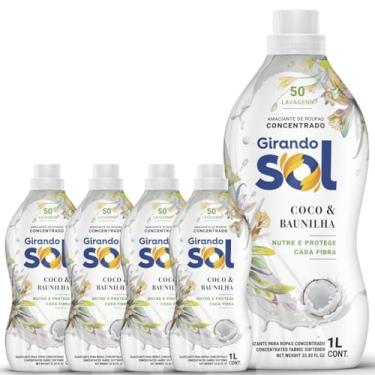 Imagem de Amaciante Concentrado Girando Sol Coco e Baunilha 1L Kit Roupas Macias Cheiro Agradável Alta Performance Protege Cada Fibra 5 Unidades
