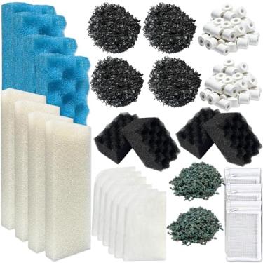 Imagem de Aolleteau Kit de substituição de mídia de filtro de 44 peças para filtros Fluval 306/307 - Inclui 24 almofadas de espuma biológica, 4 pedras de filtro, 4 sacos de carbono, 10 sacos de malha (2 kits)