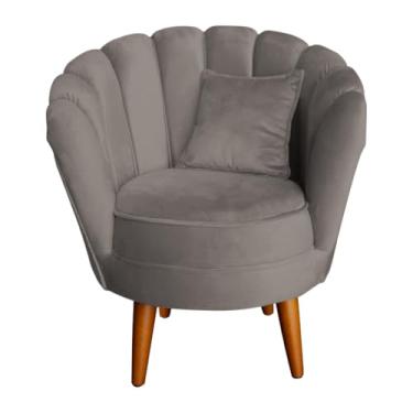 Imagem de Poltrona Decorativa Pétalas de Flor, Veludo, Design Clássico, Pés Palito, para Sala de Estar, Recepção e Quarto, (Capuccino)