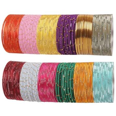 Imagem de Touchstone Pulseiras indianas femininas coloridas churiyan conjunto de joias para devolução de joias chudiya pacote a granel pulseira Bollywood corte a laser metal dourado prata pontos 12 cores