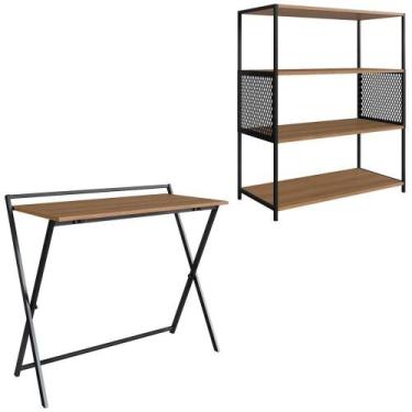 Imagem de Escrivaninha Dobravel Estante 94x77 Cm Industrial 22x24 Preto Mell Pp 