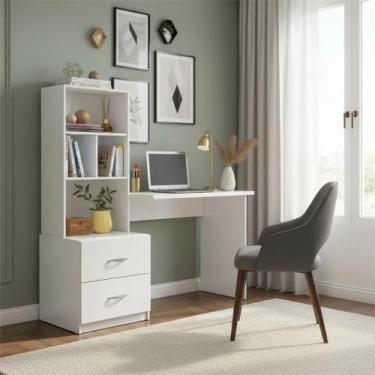 Imagem de Escrivaninha para Notebook com 2 gavetas Branca Peternella