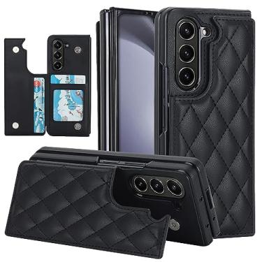 Imagem de Capa carteira para Samsung Galaxy Z Fold 6 com suporte para cartão, capa flip de couro com suporte, fecho magnético, capa de telefone resistente à prova de choque (preto)