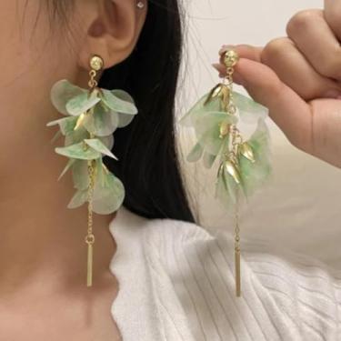 Imagem de Brincos ombré com franja e design de flores elegantes brincos pendentes para mulheres, joias florais para casamento, 1 count (pack of 1), Liga de aço, Sem pedra preciosa