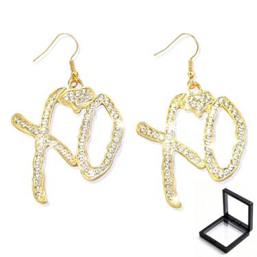 Imagem de XO Brincos femininos Hip Hop Y2K com caixa de argolas grossas Iced Out XO Letter Pingente Brincos Pendentes Pendentes Declaração Brinco Conjunto de Presente, Medium, Metal, Sem pedra preciosa