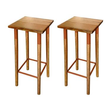 Imagem de Kit 2 Banquetas Bistro Industrial Colors Ferro E Madeira Maciça - Cobre Marrom