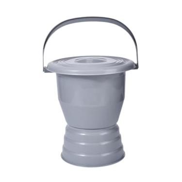 Imagem de MotiveTech Mictório cuspideira com tampa, vaso sanitário de fácil movimento, balde, vaso sanitário para quarto, casa e ambientes internos, Cinza