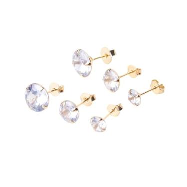 Imagem de Conjunto Semijoia Folheada Ouro 18k Kit Trio Brincos Dourado, 3 Pares Ponto de Luz Zircônia Cristal