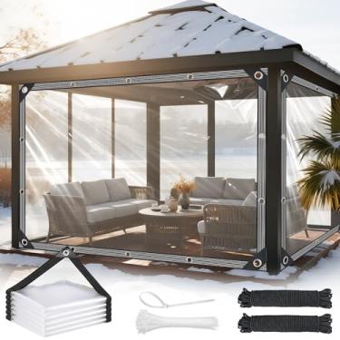 Imagem de Lonas transparentes resistentes à prova d'água 3 x 3,6 m lona transparente com ilhós e bordas reforçadas 14 mil, espessa, resistente a rasgos, transparente, vinil, plástico, para pátio externo