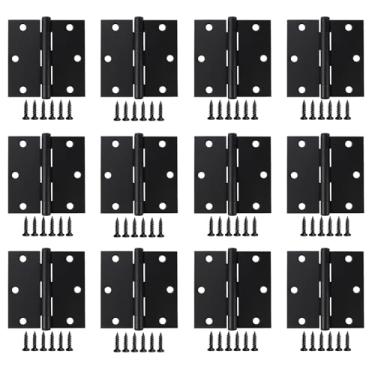 Imagem de Allucky Dobradiças interiores para portas pretas foscas, 7,5 x 7,6 cm, pacote com 12 ferragens para dobradiças de ferro