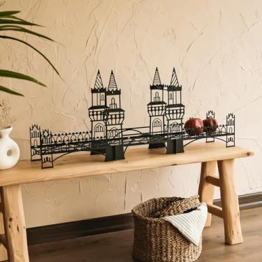 Imagem de Prateleira de ponte de metal – Prateleira flutuante de ferro para uso na parede ou na mesa – Suporte decorativo para livros, plantas e decoração de casa – Montado na parede ou mesa (Berlin Black)