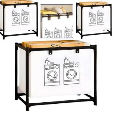 Imagem de Cesto Roupa Suja Lavanderia Organizador Forro Removível Dobrável Brinq