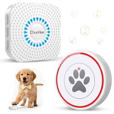 Imagem de ChunHee Campainha de porta de cachorro para treinamento de penico – Campainha de cachorro sem fio para sair, superfície de toque de 4 cm, fácil para cachorros e cães adultos, IP55 à prova d'água