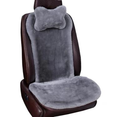 Imagem de Capas de assento de carro Fuzzy Soft Comy Fur de pele de carneiro para acessórios de almofada de assento universal, automóveis (pacote com 3 frontais, cinza nebuloso)