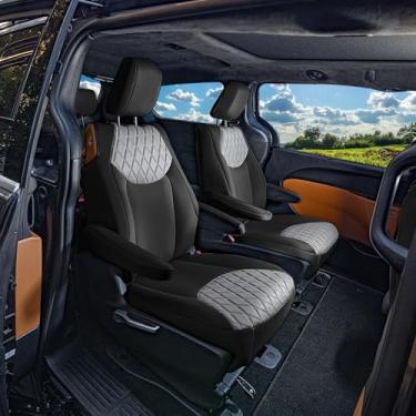 Imagem de FH Group Capa de assento de carro de ajuste personalizado feita especificamente para Chrysler Pacifica 2017-2024 - Conjunto híbrido de 2ª fileira, neoprene ultraflex, cinza