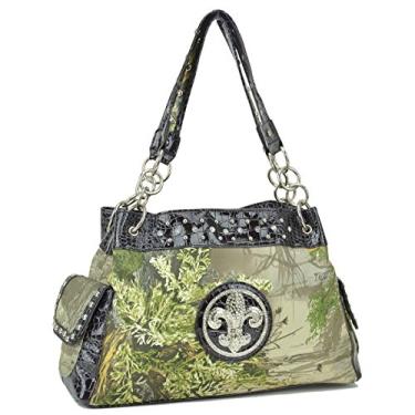 Imagem de Bolsa de ombro feminina camuflada Hobo tamanho médio casual para viagens e uso diário, Camoflage/preta, Medium
