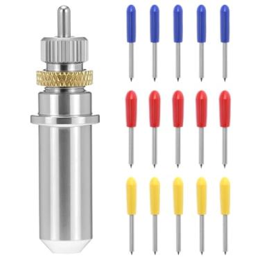 Imagem de QWORK Lâminas de corte de vinil – Conjunto de 15 peças com suporte de lâmina de corte, 30/45/60 graus, para plotters de corte