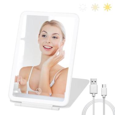 Imagem de Espelho de maquiagem osteplus Travel com 3 modos de luz recarregável