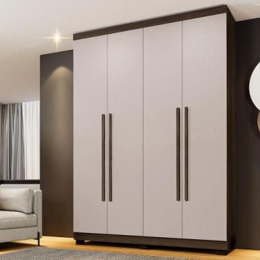 Imagem de Guarda Roupa Solteiro 4 Portas com Pés New Master Benetil, Imbuia Off 