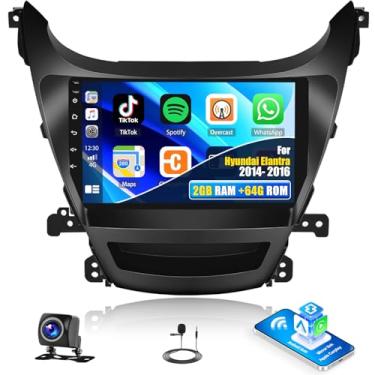 Imagem de Estéreo automotivo Android 2+64G para Hyundai Elantra 2014 2015 2016 com Apple Carplay Android Auto Mirror Link 22.9 cm Touchscreen Radio Head Unit FM RDS HiFi Bluetooth WiFi GPS + Câmera de backup